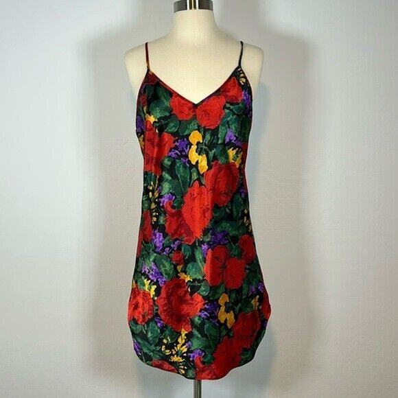 Victoria's Secret Vintage Gold Tag Floral Print Satin Cami Slip Size L - Picture 1 of 6